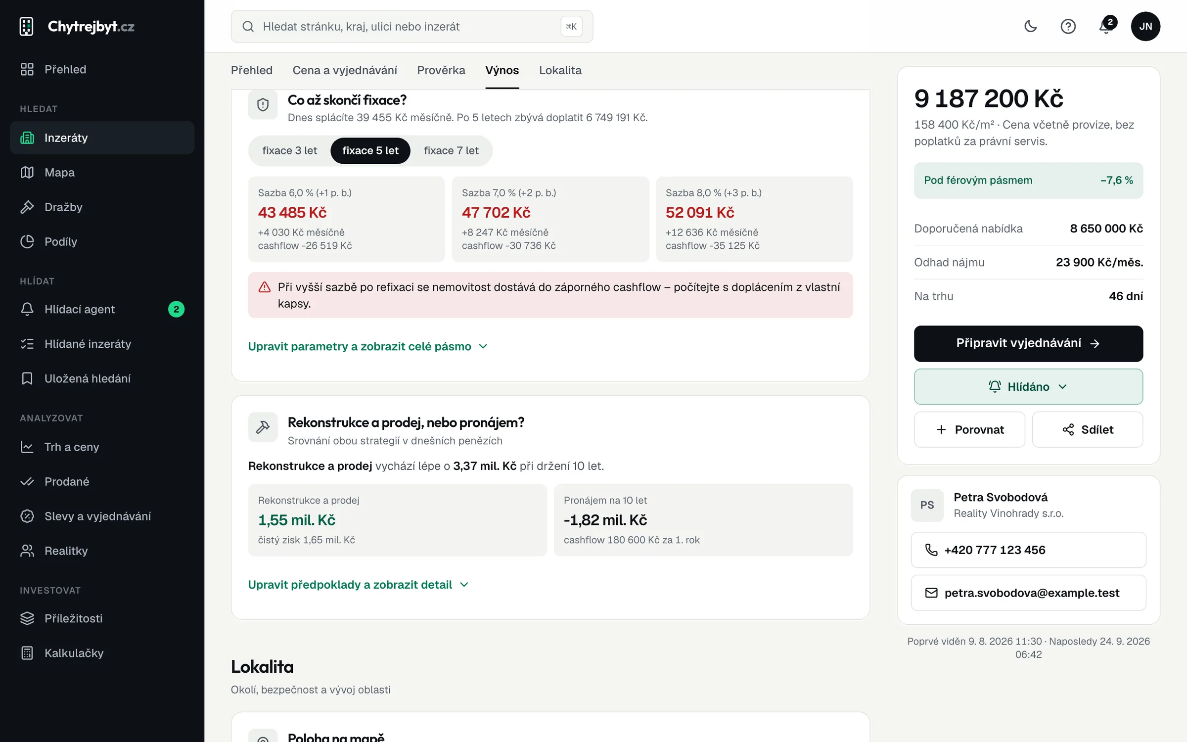 Karta stress testu refixace v detailu inzerátu